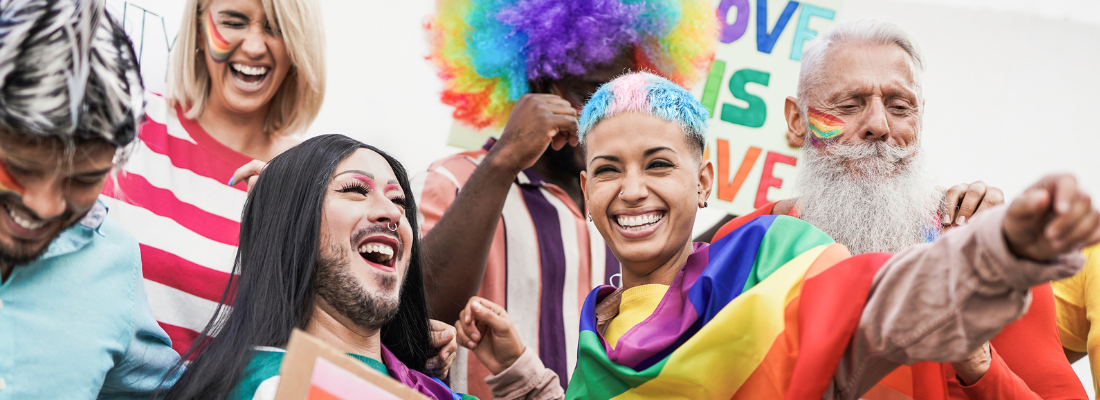 Group of LGBTQ+ friends celebrating Pride
