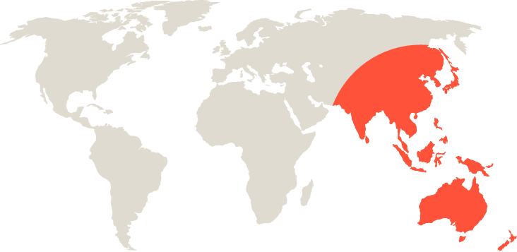 Map of the world with Asia Pacific highlighted